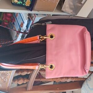 Gani Leather bag, pink & orange, 10x8x3, magnetic closure